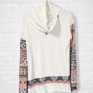 Tribal Print Cowl Neck Top